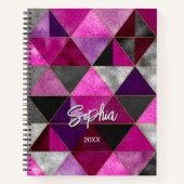 シックなピンクの紫のグレージオメトリック ノートブック (正面)