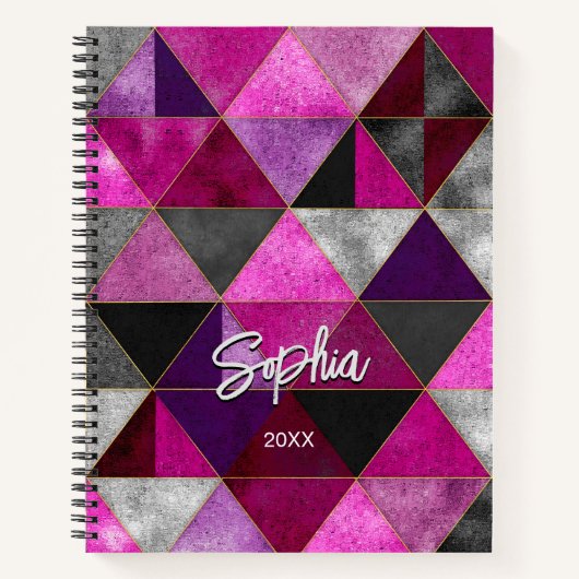 シックなピンクの紫のグレージオメトリック ノートブック (正面)