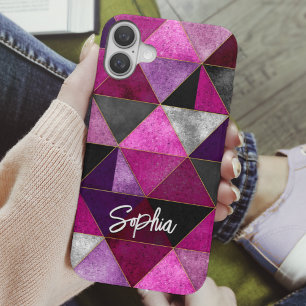 シックなピンクの紫のグレージオメトリック iPhone 16ケース