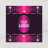シックなピンクの紫のバーガン華美オーナメントロゴの追加 スクエア名刺 (正面)