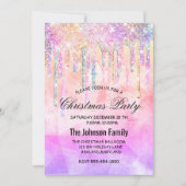 シックなピンクの紫の一角滴下グリッタークリスマス 招待状 (正面)