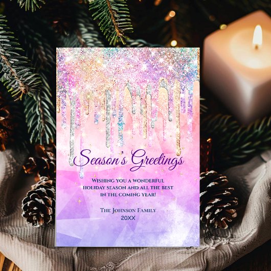 シックなピンクの紫色のドリップスグリッター新年クリスマス