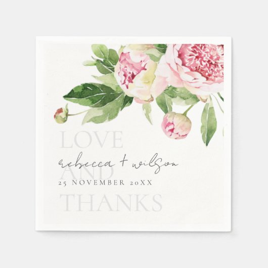 シックなピンクの緑の牡丹フローララヴ感謝してい結婚ィーズ スタンダードカクテルナプキン (正面)