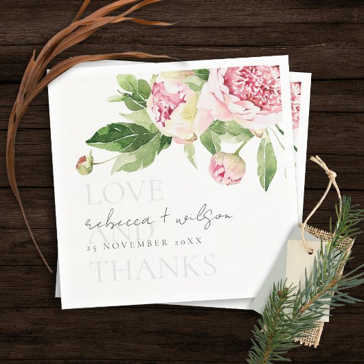 シックなピンクの緑の牡丹フローララヴ感謝してい結婚ィーズ スタンダードカクテルナプキン