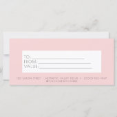 シックなピンクの美しいサロン美学ギフト証明書 (裏面)