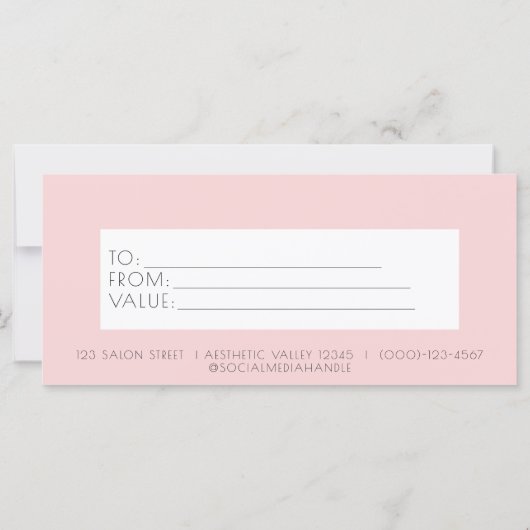 シックなピンクの美しいサロン美学ギフト証明書 (裏面)