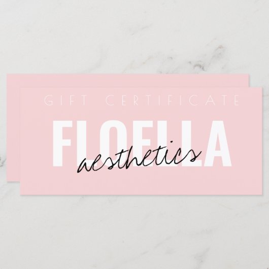 シックなピンクの美しいサロン美学ギフト証明書 (正面/裏面)