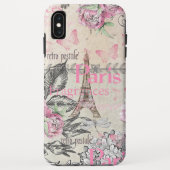 シックなピンクの花のパリエッフェル塔のタイポグラフィ Case-Mate iPhoneケース (裏面)