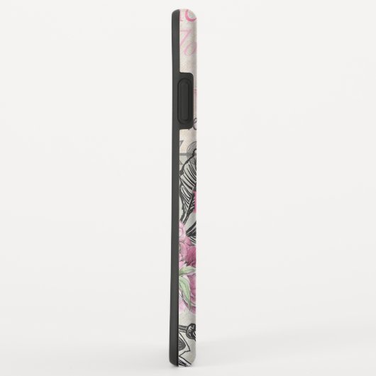 シックなピンクの花のパリエッフェル塔のタイポグラフィ Case-Mate iPhoneケース (裏面/右)