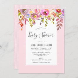 シックなピンクの花のベビーシャワー 招待状