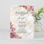 シックなピンクの花の金ゴールドの大理石の婚約 招待状 (スタンド正面)