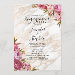 シックなピンクの花の金ゴールドの大理石の婚約 招待状