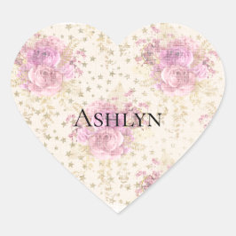 シックなピンクの花 ハートシール