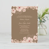 シックなピンクの茶色のハイビスカスフラワー結婚式招待状 招待状 (スタンド正面)