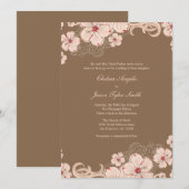 シックなピンクの茶色のハイビスカスフラワー結婚式招待状 招待状 (正面/裏面)