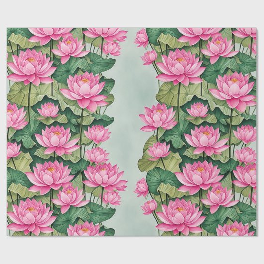 シックなピンクの蓮の花の植物緑 ラッピングペーパー (フラット)