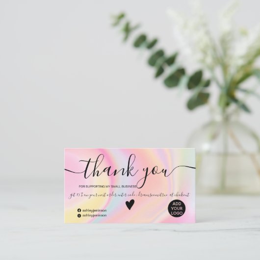 シックなピンクの虹のユニコーン大理石のオーダ感謝していーユー 名刺 (スタンド正面)