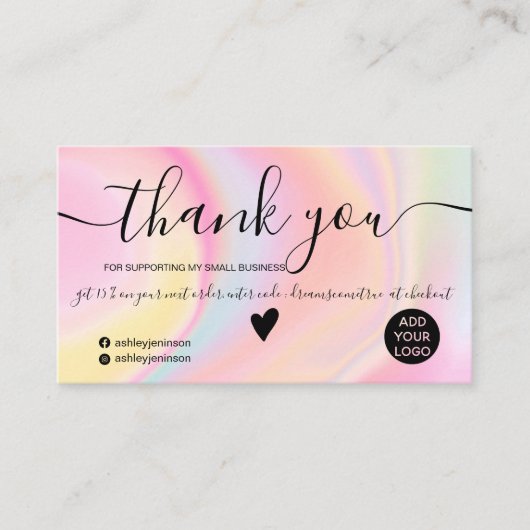 シックなピンクの虹のユニコーン大理石のオーダ感謝していーユー 名刺 (正面)