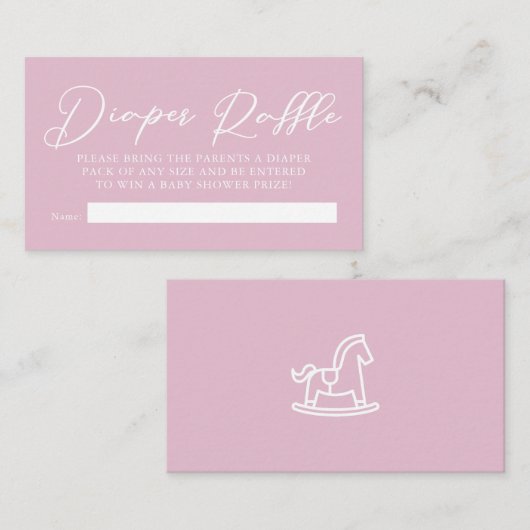 シックなピンクの赤ちゃんシャワーおむつラッフル エンクロージャーカード (正面/裏面)