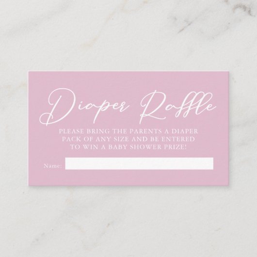 シックなピンクの赤ちゃんシャワーおむつラッフル エンクロージャーカード (正面)