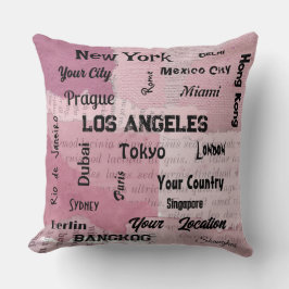 シックなピンクの赤面素朴な世界の大都市 クッション