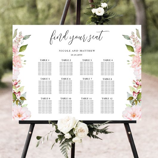 シックなピンクの赤面、バラ結婚金ゴールドのシーティングチャート ポスター