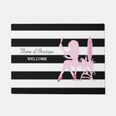 シックなピンクの輝きの女の子の黒のストライプの毛のブティック ドアマット (正面)