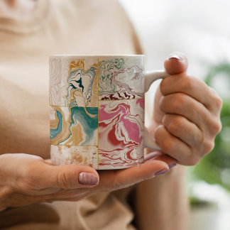 シックなピンクの金ゴールドとブルーのアクリル大理石パターン コーヒーマグカップ