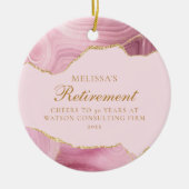 シックなピンクの金ゴールドアゲートカスタムトの定年クリスマス セラミックオーナメント (正面)