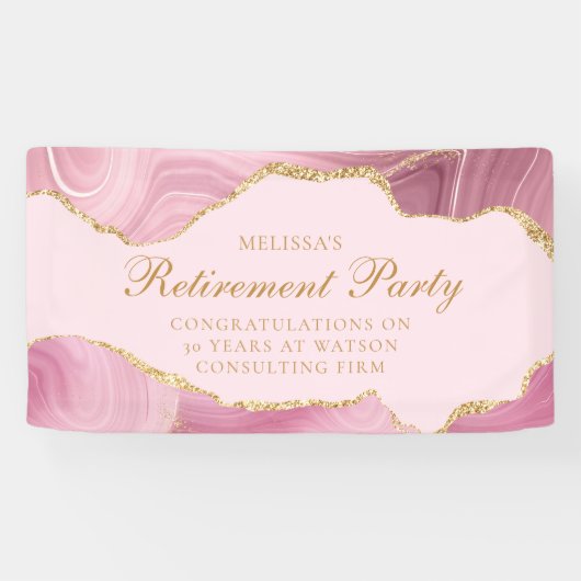 シックなピンクの金ゴールドアゲートカスタムトの退職パーティー 横断幕 (横)