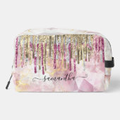 シックなピンクの金ゴールドグリッタードリップモノグラムアクセサリーpo ドップキット (裏面)