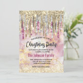 シックなピンクの金ゴールドグリッタードリップモノグラムクリスマス 招待状 (スタンド正面)