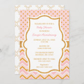 シックなピンクの金ゴールドグリッターベビーシャワー招待状 招待状 (正面/裏面)