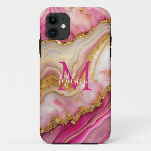 シックなピンクの金ゴールドグリッターマーブルアガテモノグラム Case-Mate iPhoneケース (裏面)