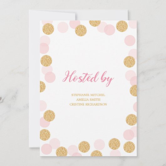 シックなピンクの金ゴールドグリッター水玉模様ブランチと泡立ち 招待状 (裏面)