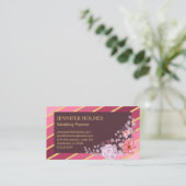 シックなピンクの金ゴールドストライプフローラ名刺 名刺 (スタンド正面)