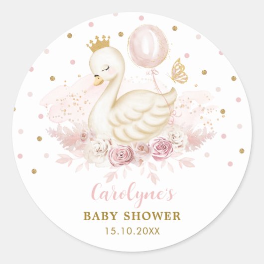 シックなピンクの金ゴールドスワンプリンセスバルーンベビーガール ラウンドシール (正面)