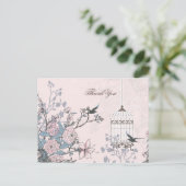 シックなピンクの鳥のケージ、愛鳥ありがとう ポストカード (スタンド正面)