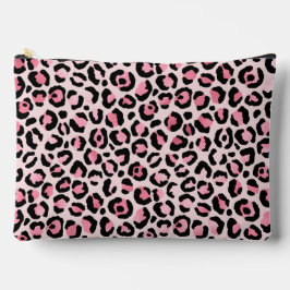 シックなピンクの黒ヒョウ柄 アクセサリーポーチ