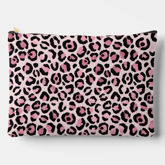 シックなピンクの黒ヒョウ柄 アクセサリーポーチ (正面)