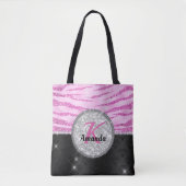 シックなピンクの黒フェイクグリッターアニマルプリントモノグラム トートバッグ (正面)