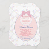 シックなピンクよだれかけリボンガールベビーシャワー招待状 招待状 (正面/裏面)
