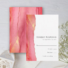 シックなピンクアートRSVP結婚のレスポンスカード 出欠カード