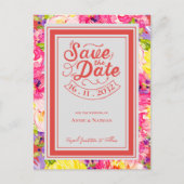 シックなピンクイエローフラワーズ開花結婚フローラ 案内ポストカード (正面)