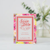 シックなピンクイエローフラワーズ開花結婚フローラ 案内ポストカード (スタンド正面)