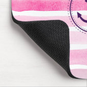 シックなピンクウォーターカラーストライプいかり マウスパッド (コーナー)