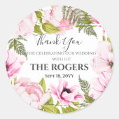 シックなピンクウォーターカラーフローラありがとう ラウンドシール (正面)