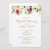 シックなピンクウォーターカラーフローラブライダルシャワー 招待状 (正面/裏面)