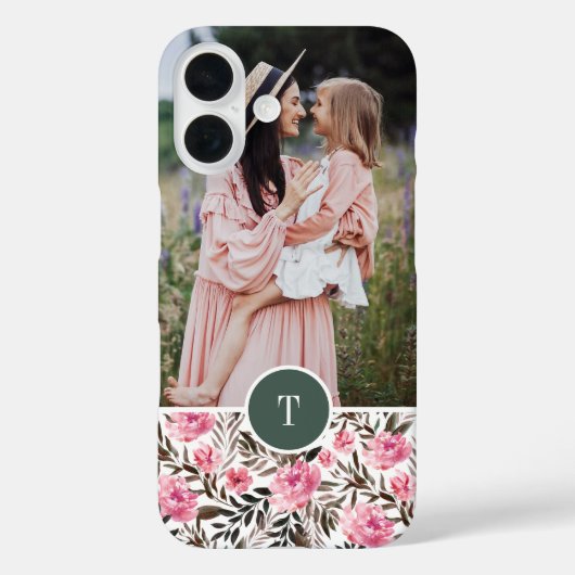 シックなピンクウォーターカラーフローラモノグラム&フォト Case-Mate iPhoneケース (裏面)