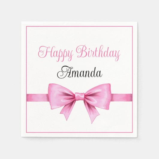 シックなピンクウォーターカラーボウスウィート16誕生日 スタンダードカクテルナプキン (正面)